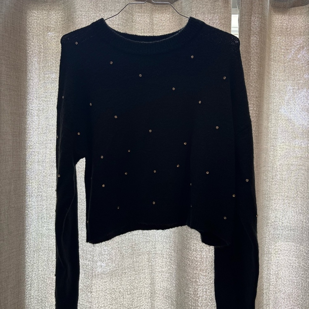 Black Rhinestone Studded Women's Top